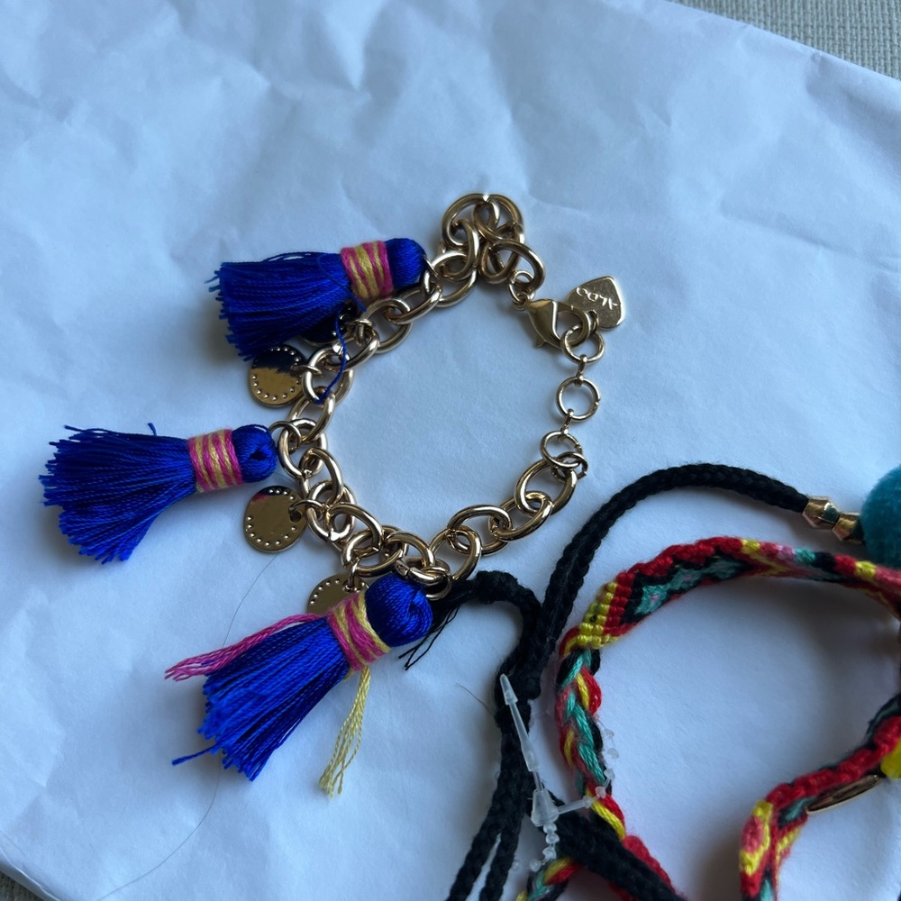 Steve Madden Gold and Blue Tassel Bracelet